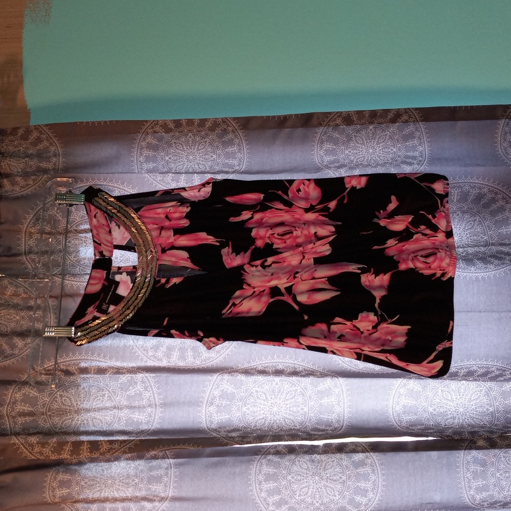 Inc International Concepts Pink Black Floral Blouson Halter Top Blouse